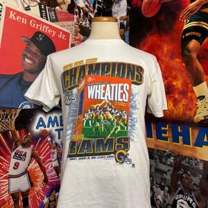 Vintage St. Louis Rams 2000 Super Bowl 34 Champions Wheaties T Shirt Sz Medium